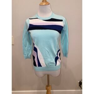 Edinburgh Knitwear Ripple Intarsia Sweater 3/4 Sleeves Size XS NWT